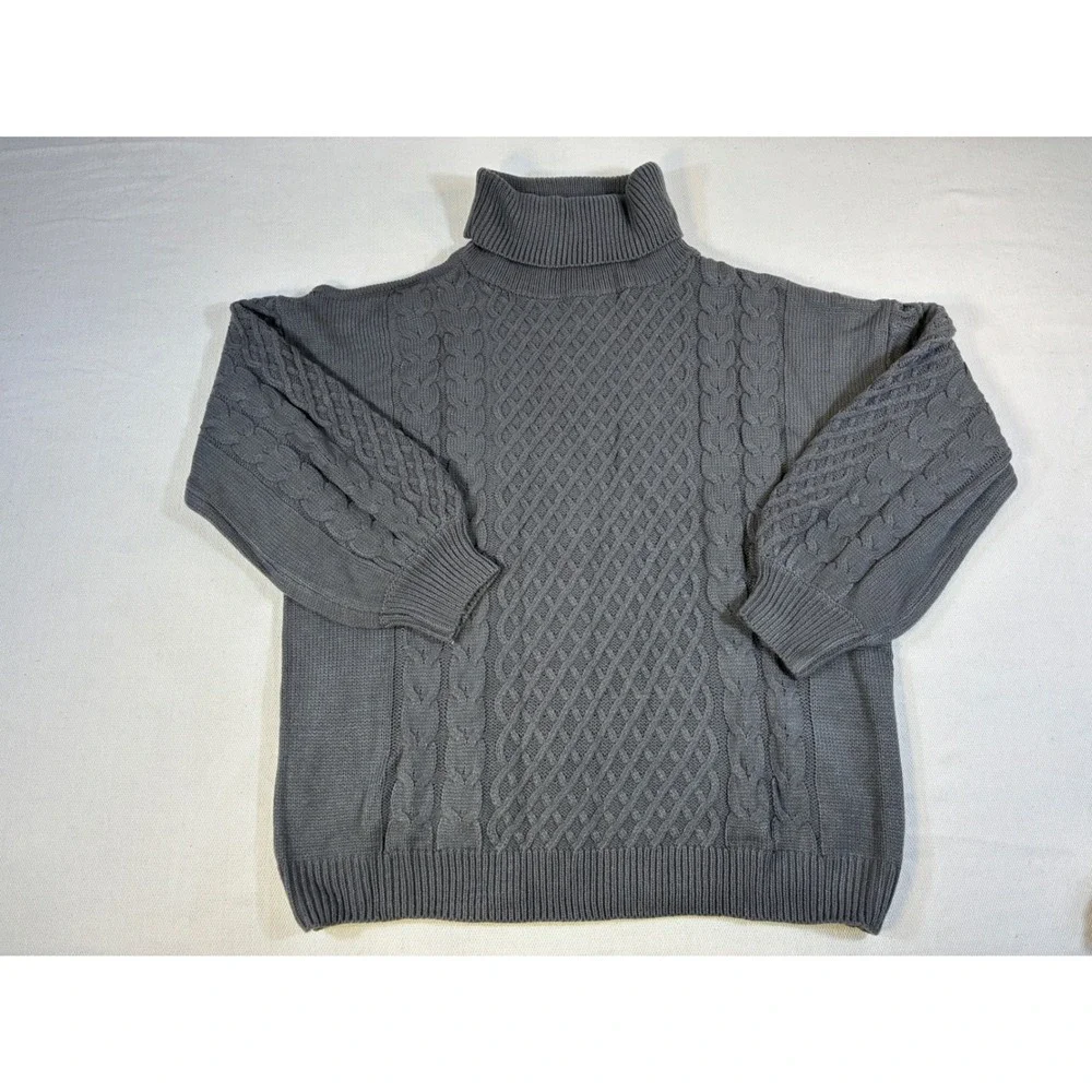SPLA Gray Cable Knit Turtleneck Sweater Size Medium Heavyweight Pullover‎